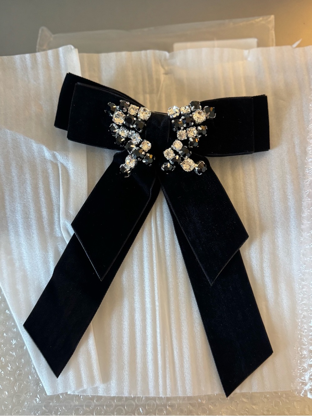 Tuckernuck Black Velvet Bow Brooch with Crystal Accent